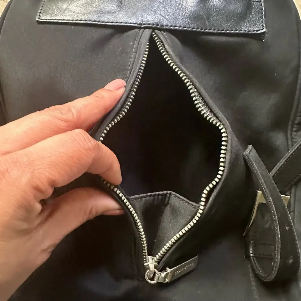 Cole Haan Mini Backpack With‎ Hidden Back Zipper Pocket Nylon Leather Trim